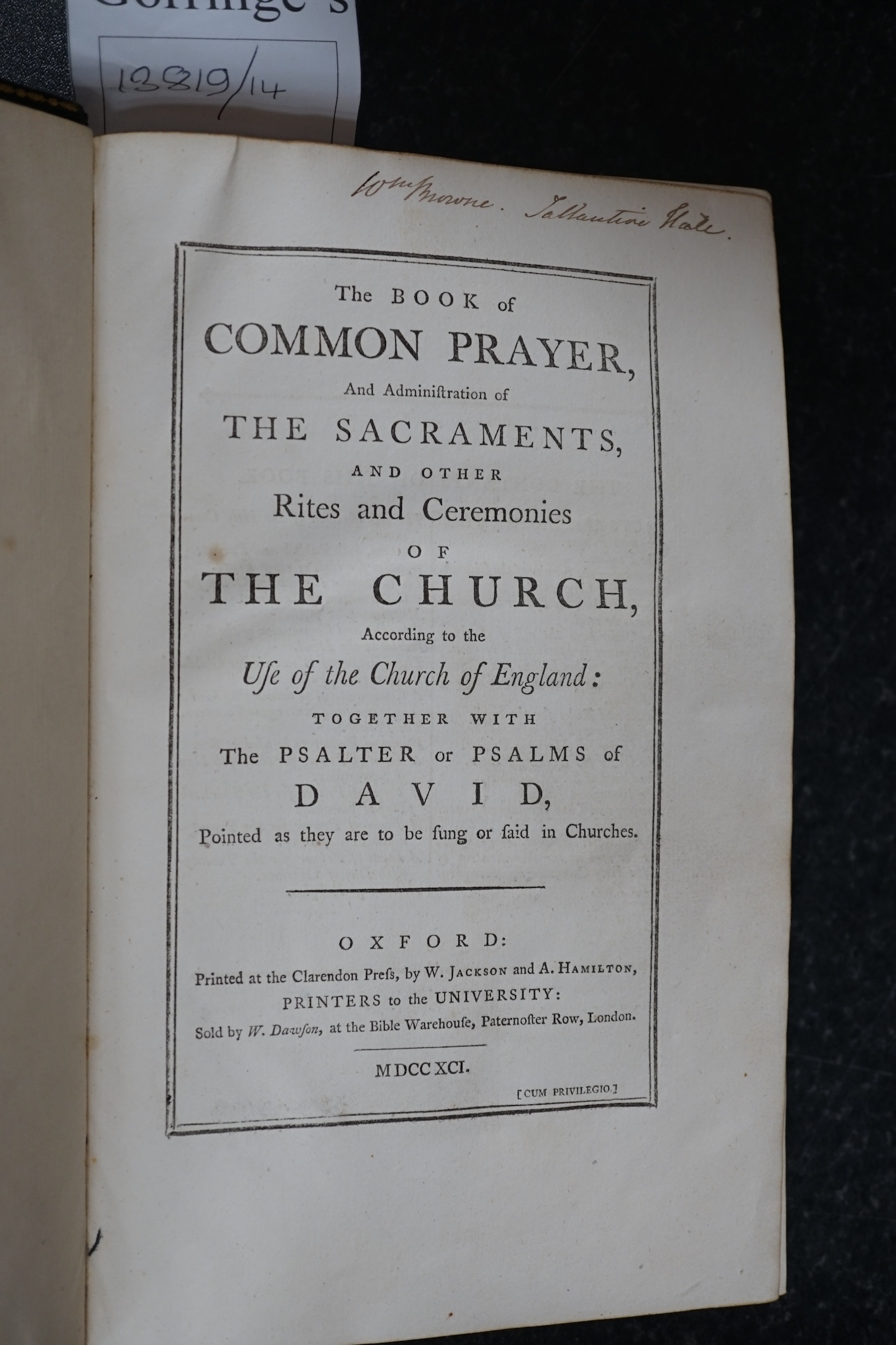 The Book of Common Prayer....earlier 19th cent. gilt ruled morocco with panelled spine, ge. and marbled e/ps. Oxford, 1791; Gaskell, Mrs. Elizabeth - Cranford. pictorial title and 23 wood engraved illus. (by Joan Hassall